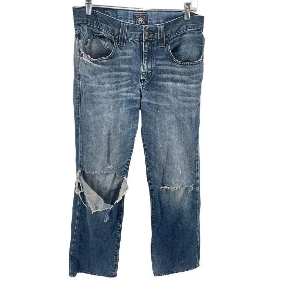 Rock & Republic Mens Distressed Jeans Straight Leg Denim Medium Wash Blue 32x32